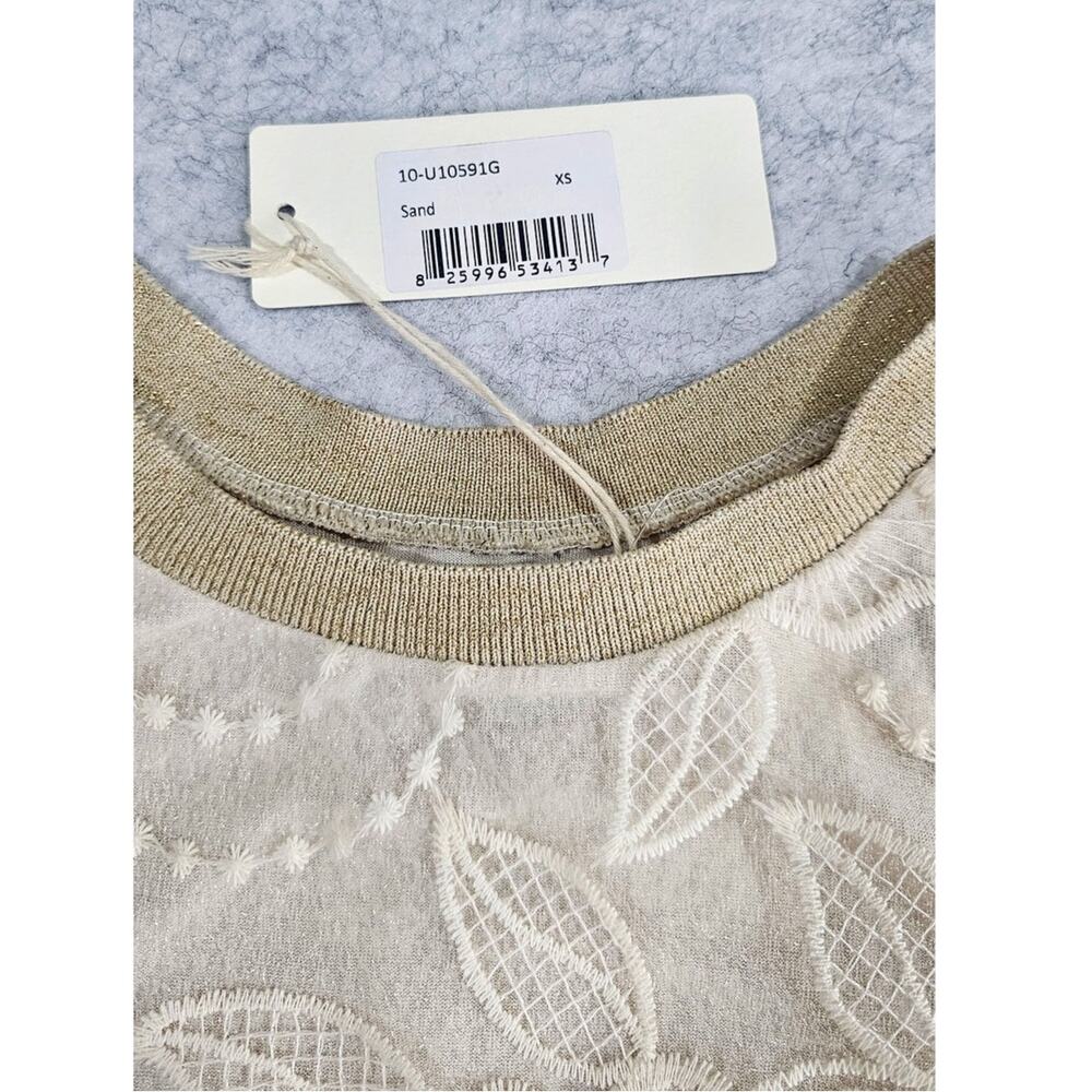 Astrid Floral Lace Overlay Top Metallic Trim Ivory XS Made in Italy NWT - Picture 7 of 15